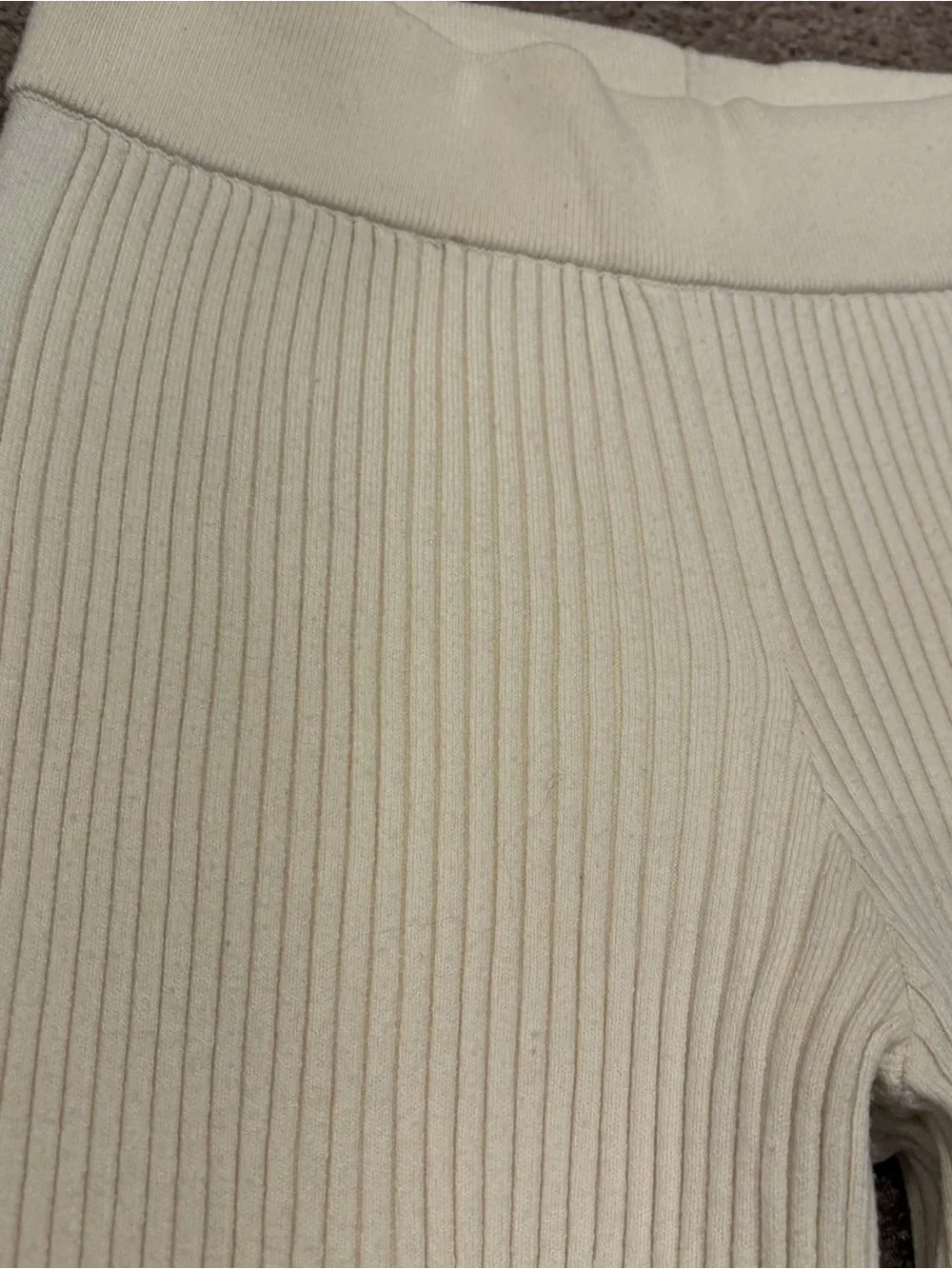 Aerie SzSm Cream Ribbed Wide-Leg Knit Pants